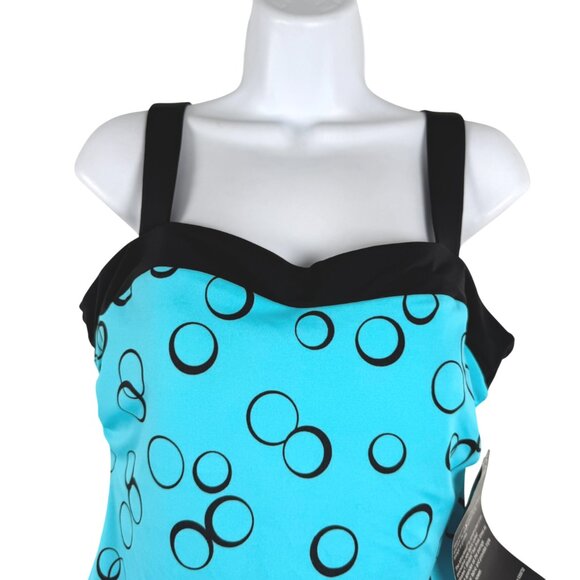 Miraclesuit Tankini Swim Top Womens Size 12 Blue Black Circle NWT SW-2068 - Picture 3 of 10